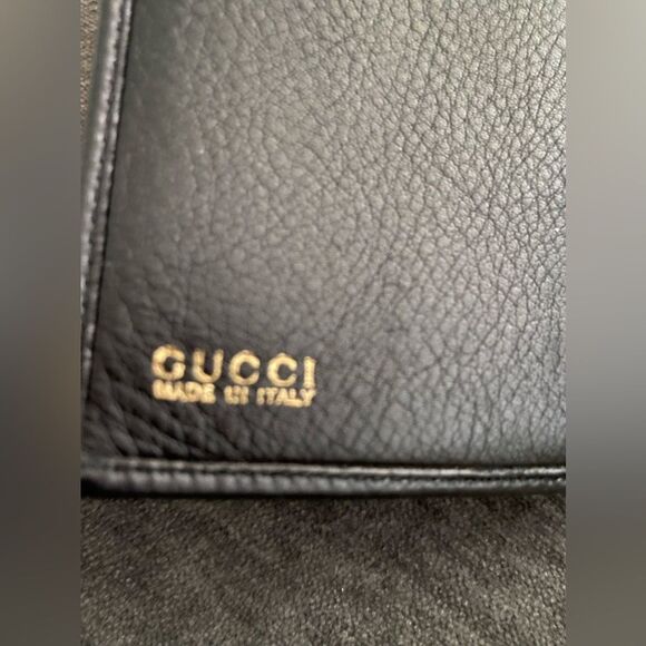Authentic RARE GUCCI HORSESHOE black and gold amazing leather wallet! New - Picture 2 of 7